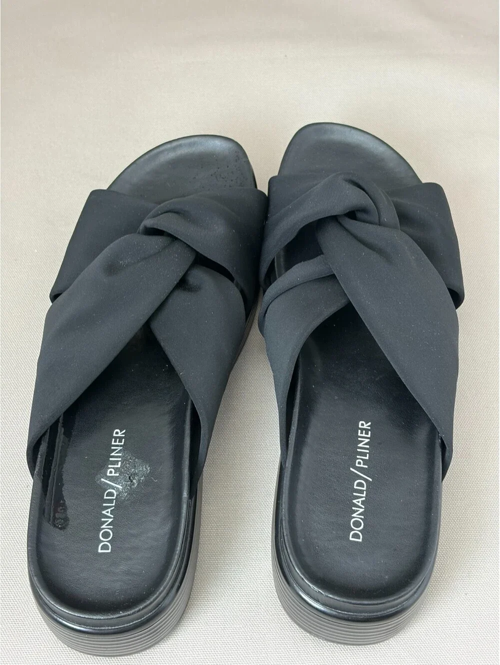 Donald Pliner Folley Platform Slide Sandals Black Knotted Wedge Womens 8.5 M